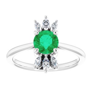 Sterling Silver Natural Emerald & 1/4 CTW Natural Diamond Ring