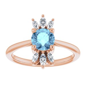 14K Rose Gold Natural Aquamarine & 1/4 CTW Natural Diamond Ring