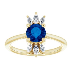 14K Yellow Gold Natural Blue Sapphire & 1/4 CTW Natural Diamond Ring