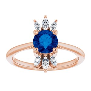 14K Rose Gold Natural Blue Sapphire & 1/4 CTW Natural Diamond Ring