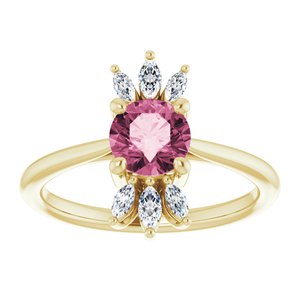 14K Yellow Gold Natural Pink Tourmaline & 1/4 CTW Natural Diamond Ring