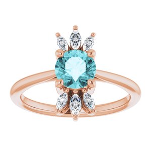 14K Rose Gold Natural Blue Zircon & 1/4 CTW Natural Diamond Ring