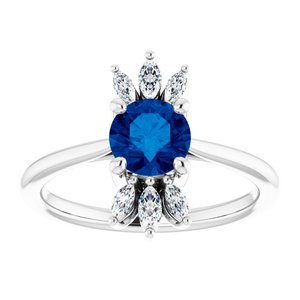 Platinum Natural Blue Sapphire & 1/4 CTW Natural Diamond Ring