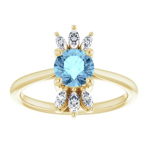 14K Yellow Gold Natural Aquamarine & 1/4 CTW Natural Diamond Ring