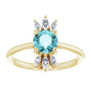 14K Yellow Gold Natural Blue Zircon & 1/4 CTW Natural Diamond Ring