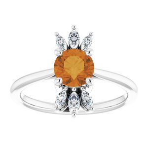 Sterling Silver Natural Citrine & 1/4 CTW Natural Diamond Ring