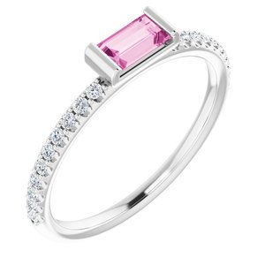 14K White Gold Natural Pink Sapphire & 1/6 CTW Natural Diamond Stackable Ring