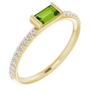 14K Yellow Gold Natural Peridot & 1/6 CTW Natural Diamond Stackable Ring