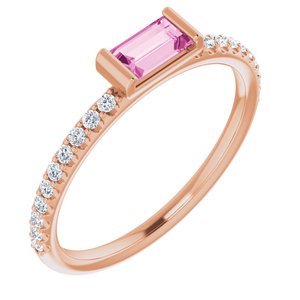 14K Rose Gold Natural Pink Sapphire & 1/6 CTW Natural Diamond Stackable Ring
