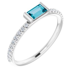 Sterling Silver Natural London Blue Topaz & 1/6 CTW Natural Diamond Stackable Ring