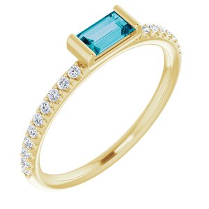 14K Yellow Gold Natural London Blue Topaz & 1/6 CTW Natural Diamond Stackable Ring