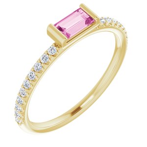 14K Yellow Gold Natural Pink Sapphire & 1/6 CTW Natural Diamond Stackable Ring