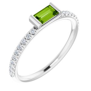 14K White Gold Natural Peridot & 1/6 CTW Natural Diamond Stackable Ring