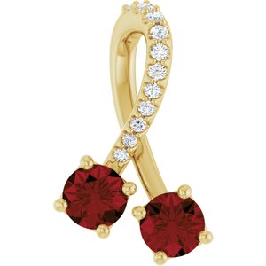 14K Yellow Gold Natural Mozambique Garnet & .05 CTW Natural Diamond Pendant