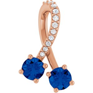 14K Rose Gold Lab-Grown Blue Sapphire & .05 CTW Natural Diamond Pendant