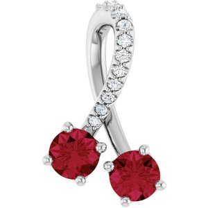 14K White Gold Natural Ruby & .05 CTW Natural Diamond Pendant