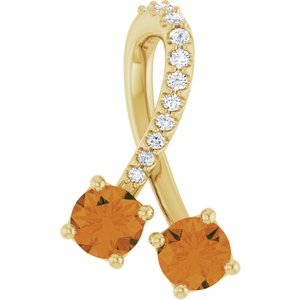 14K Yellow Gold Natural Citrine & .05 CTW Natural Diamond Pendant