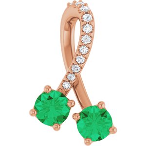 14K Rose Gold Natural Emerald & .05 CTW Natural Diamond Pendant