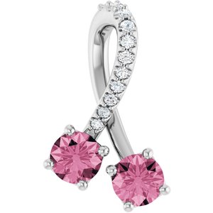 14K White Gold Natural Pink Tourmaline & .05 CTW Natural Diamond Pendant