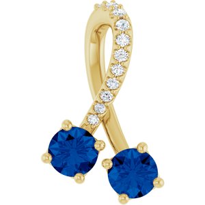 14K Yellow Gold Natural Blue Sapphire & .05 CTW Natural Diamond Pendant