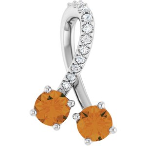 Platinum Natural Citrine & .05 CTW Natural Diamond Pendant