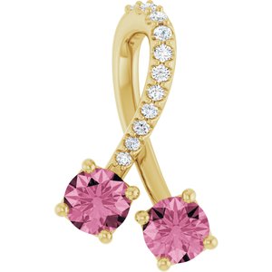 14K Yellow Gold Natural Pink Tourmaline & .05 CTW Natural Diamond Pendant