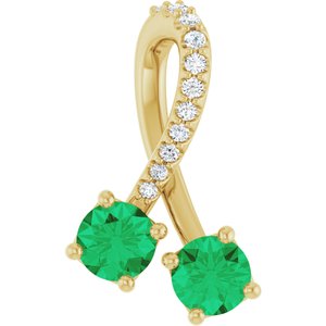 14K Yellow Gold Natural Emerald & .05 CTW Natural Diamond Pendant