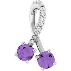 14K White Gold Natural Amethyst & .05 CTW Natural Diamond Pendant