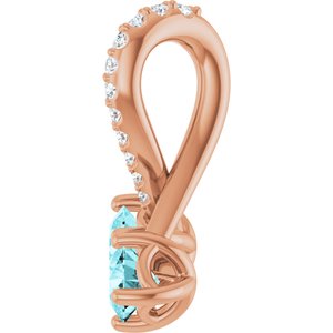 14K Rose Gold Natural Blue Zircon & .05 CTW Natural Diamond Pendant