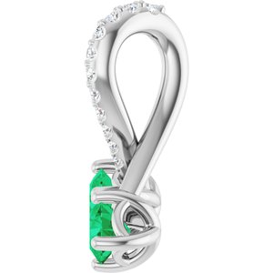 Sterling Silver Natural Emerald & .05 CTW Natural Diamond Pendant