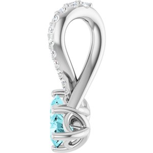 Platinum Natural Blue Zircon & .05 CTW Natural Diamond Pendant