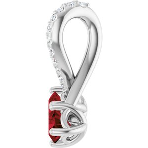 Platinum Natural Mozambique Garnet & .05 CTW Natural Diamond Pendant
