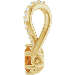 14K Yellow Gold Natural Citrine & .05 CTW Natural Diamond Pendant