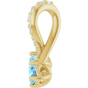 14K Yellow Gold Natural Aquamarine & .05 CTW Natural Diamond Pendant
