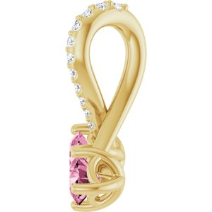 14K Yellow Gold Natural Pink Tourmaline & .05 CTW Natural Diamond Pendant