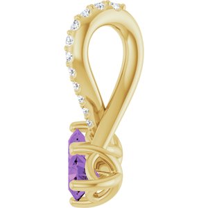 14K Yellow Gold Natural Amethyst & .05 CTW Natural Diamond Pendant