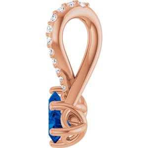 14K Rose Gold Lab-Grown Blue Sapphire & .05 CTW Natural Diamond Pendant