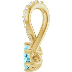 14K Yellow Gold Natural Blue Zircon & .05 CTW Natural Diamond Pendant