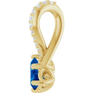 14K Yellow Gold Lab-Grown Blue Sapphire & .05 CTW Natural Diamond Pendant