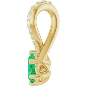 14K Yellow Gold Lab-Grown Emerald & .05 CTW Natural Diamond Pendant