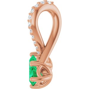 14K Rose Gold Lab-Grown Emerald & .05 CTW Natural Diamond Pendant