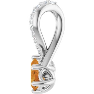 Sterling Silver Natural Citrine & .05 CTW Natural Diamond Pendant
