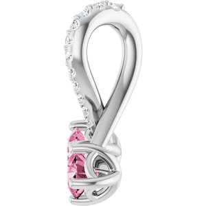 Sterling Silver Natural Pink Tourmaline & .05 CTW Natural Diamond Pendant