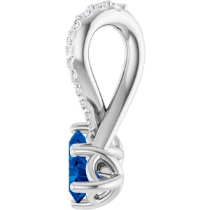 14K White Gold Lab-Grown Blue Sapphire & .05 CTW Natural Diamond Pendant