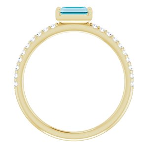 14K Yellow Gold Natural London Blue Topaz & 1/6 CTW Natural Diamond Stackable Ring