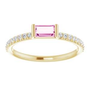 14K Yellow Gold Natural Pink Sapphire & 1/6 CTW Natural Diamond Stackable Ring