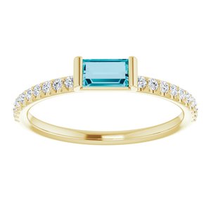 14K Yellow Gold Natural London Blue Topaz & 1/6 CTW Natural Diamond Stackable Ring