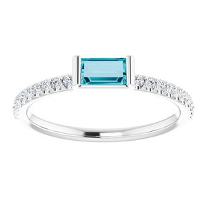 14K White Gold Natural London Blue Topaz & 1/6 CTW Natural Diamond Stackable Ring