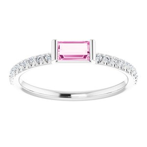 Platinum Natural Pink Sapphire & 1/6 CTW Natural Diamond Stackable Ring