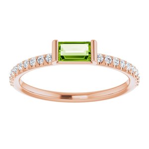 14K Rose Gold Natural Peridot & 1/6 CTW Natural Diamond Stackable Ring
